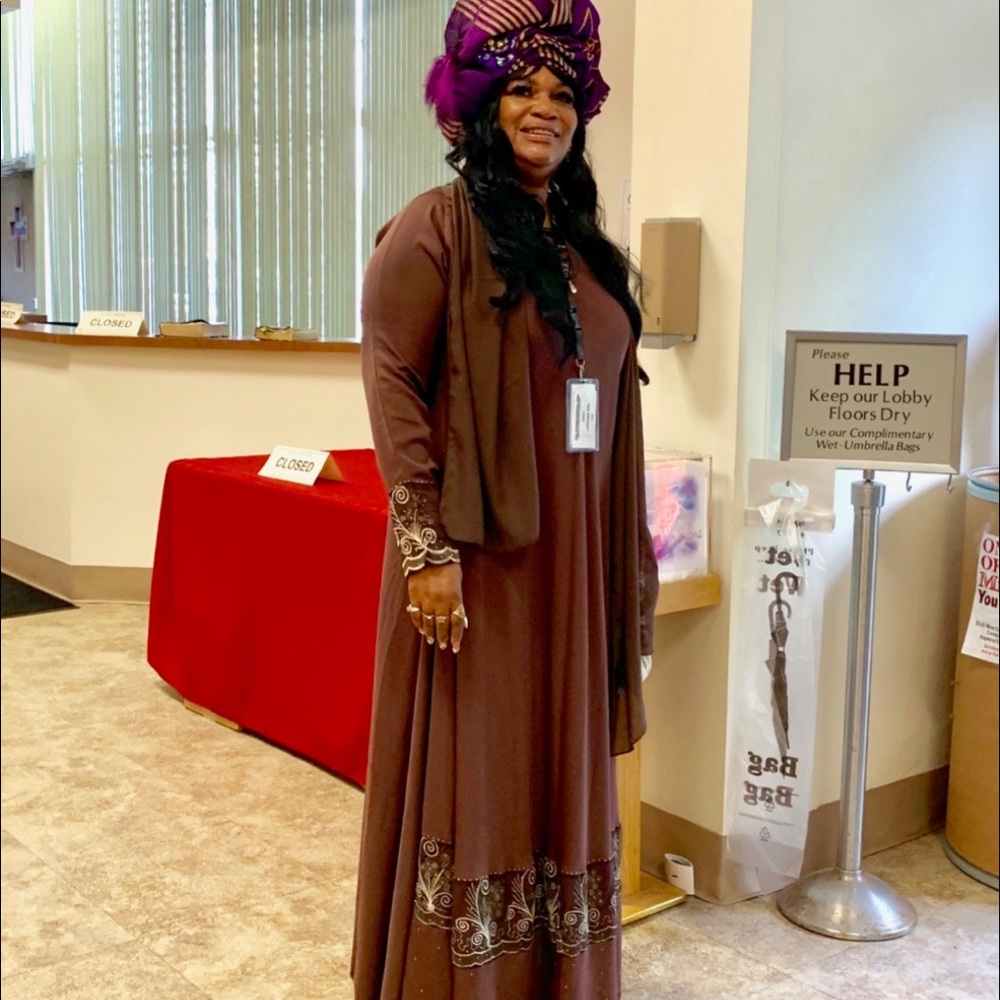Brown long gown dress printed on both sides